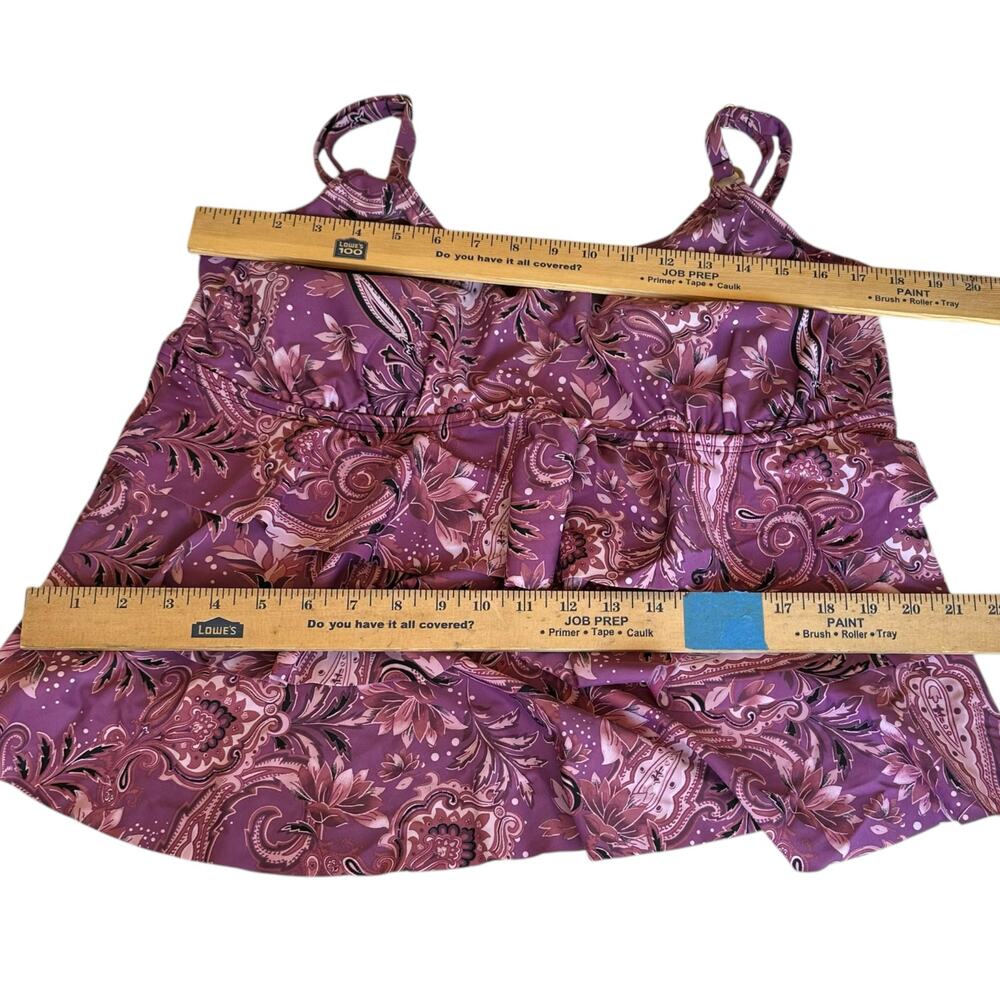 Womens Swim Top Size 20W Tankini Only Paisley Purple Pink Black Layers Stretch - Picture 2 of 8
